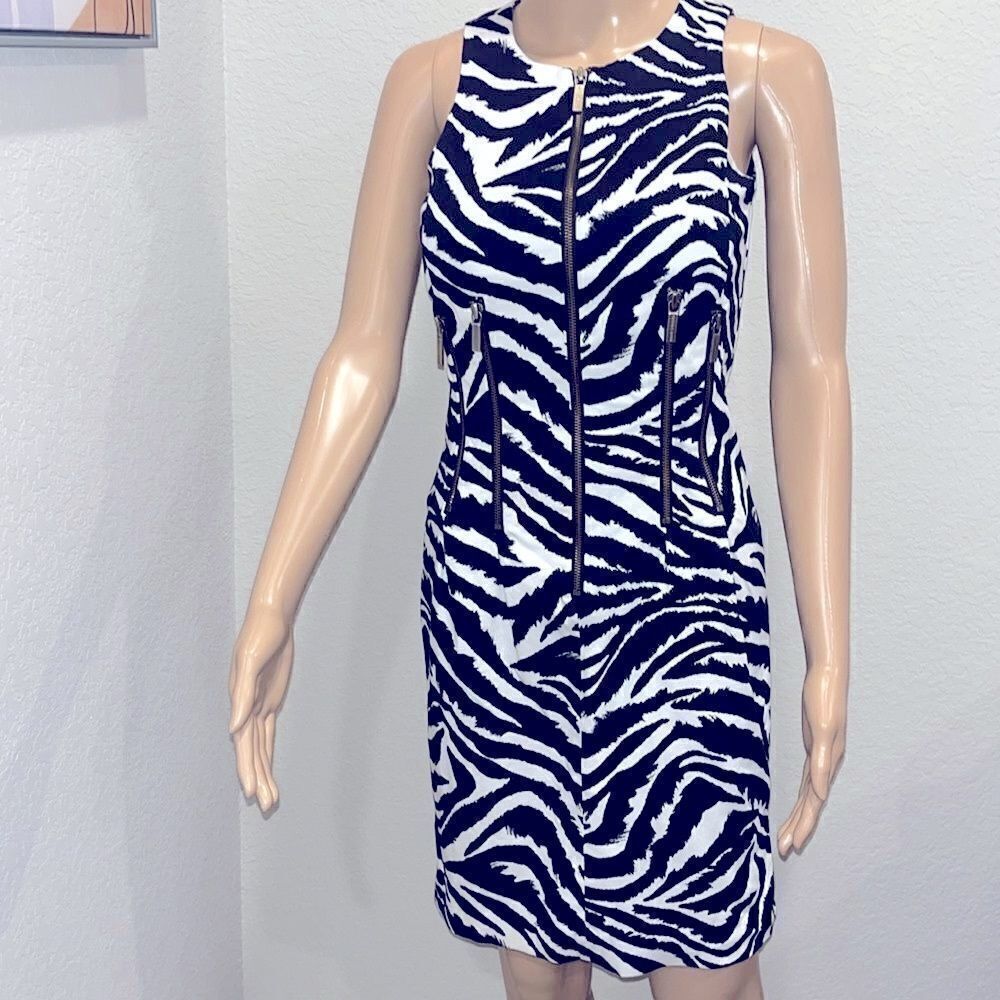 Michael Michael Kors black and white animal print zipper dress.